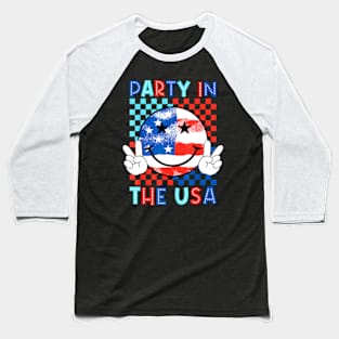 Party in the USA 4th of July Preppy Smile Men Women Baseball T-Shirt